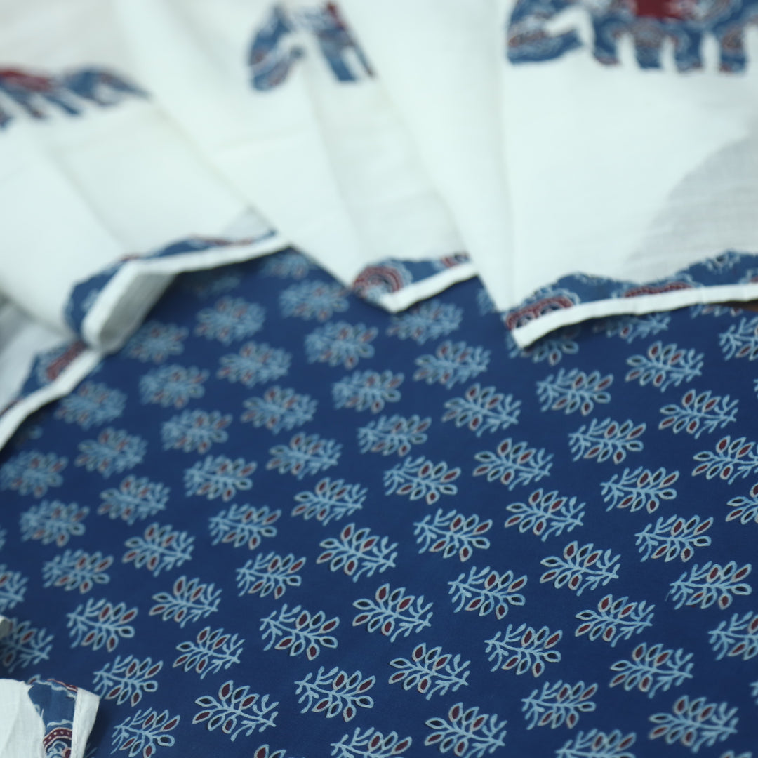 Reshmi Denim Blue All Over Ajrak Print Cotton Top with Applique Work Dupatta Set D3