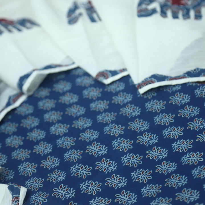 Reshmi Denim Blue All Over Ajrak Print Cotton Top with Applique Work Dupatta Set D3