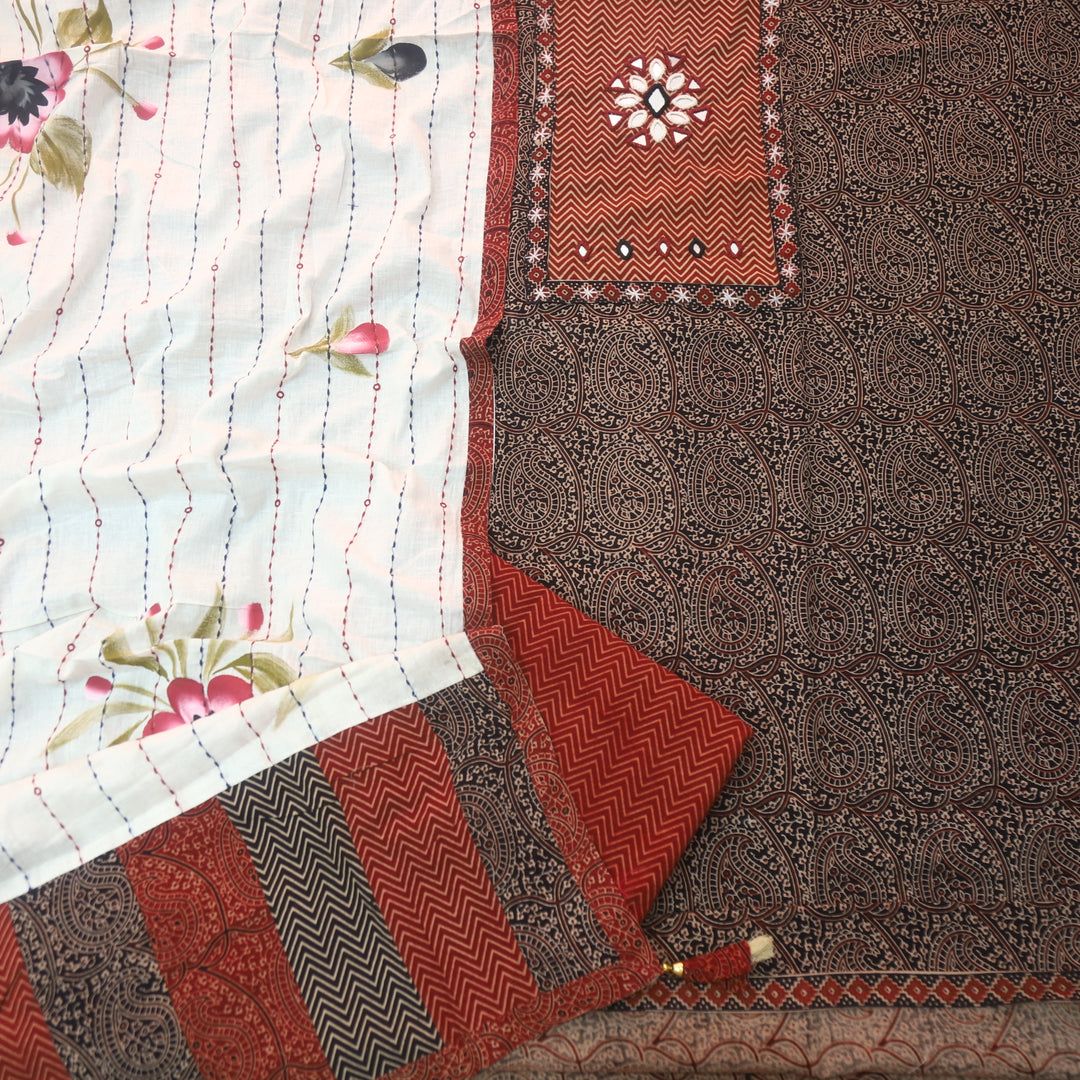 Sadhgi Ebony Black Kutch Patch With Mirror in Ajrak Printed Cotton Suit Set