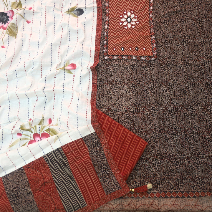 Sadhgi Ebony Black Kutch Patch With Mirror in Ajrak Printed Cotton Suit Set
