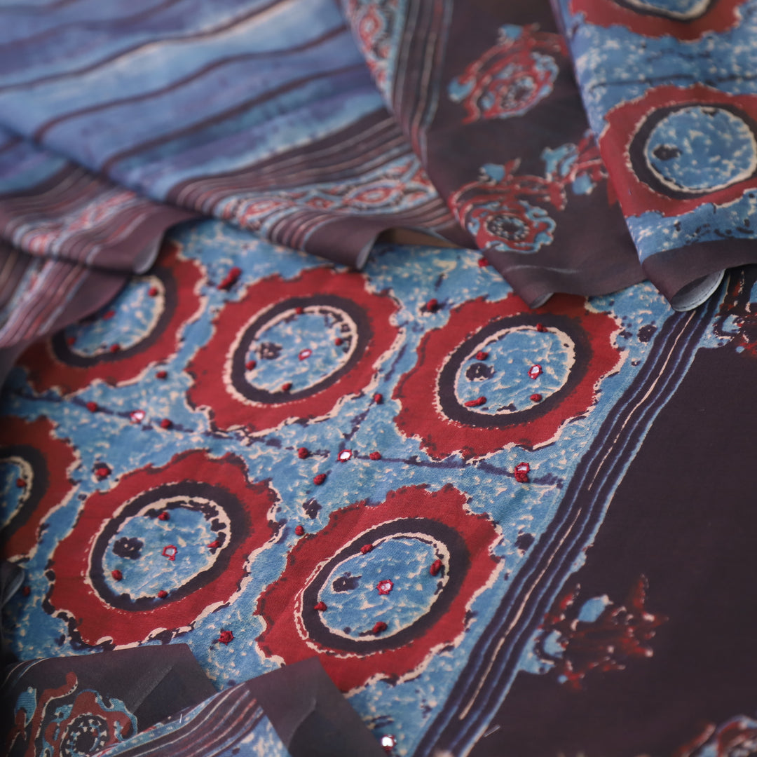 Vaani Ebony Black with Digital Printed with French Knot Detailing Cotton Suit Set