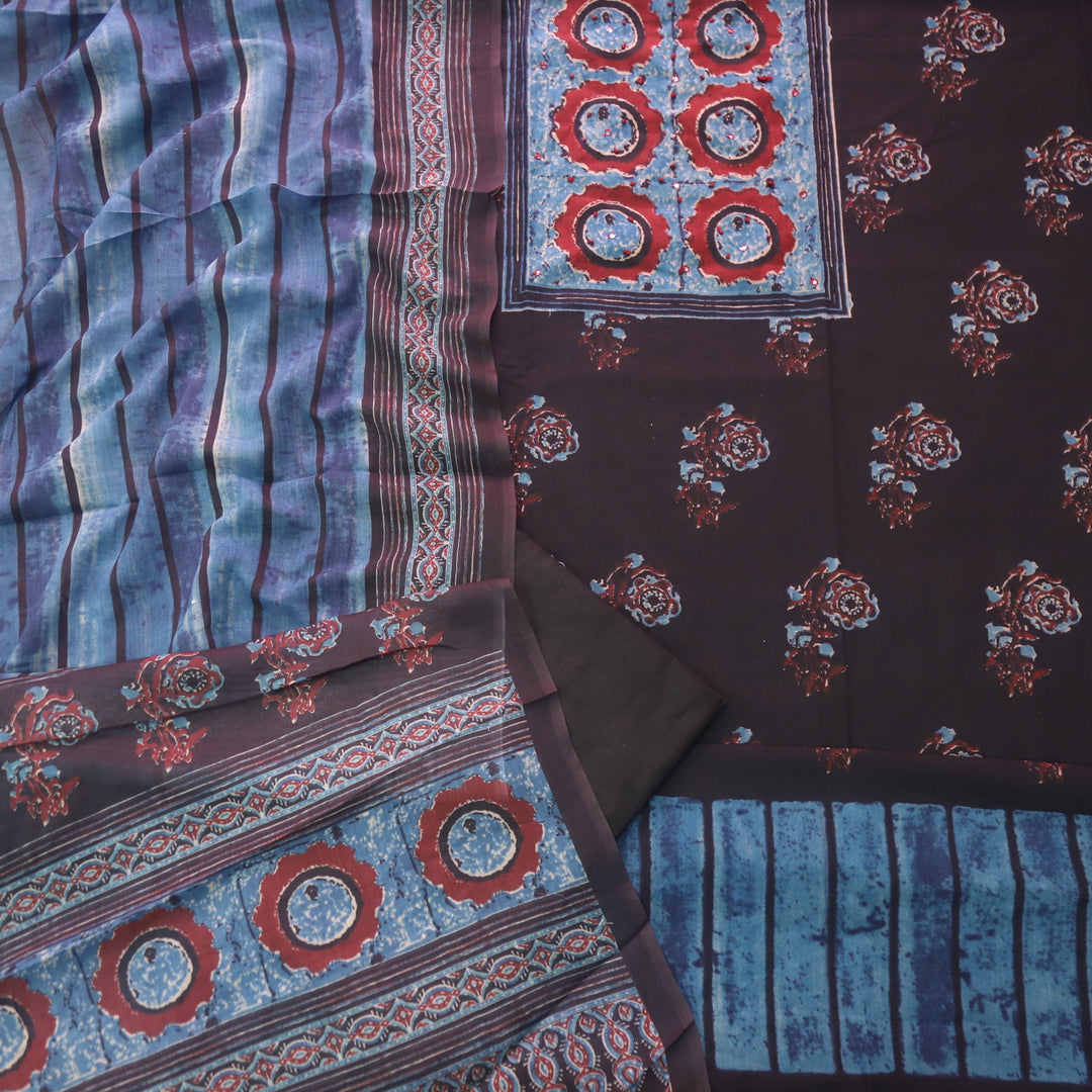 Vaani Ebony Black with Digital Printed with French Knot Detailing Cotton Suit Set