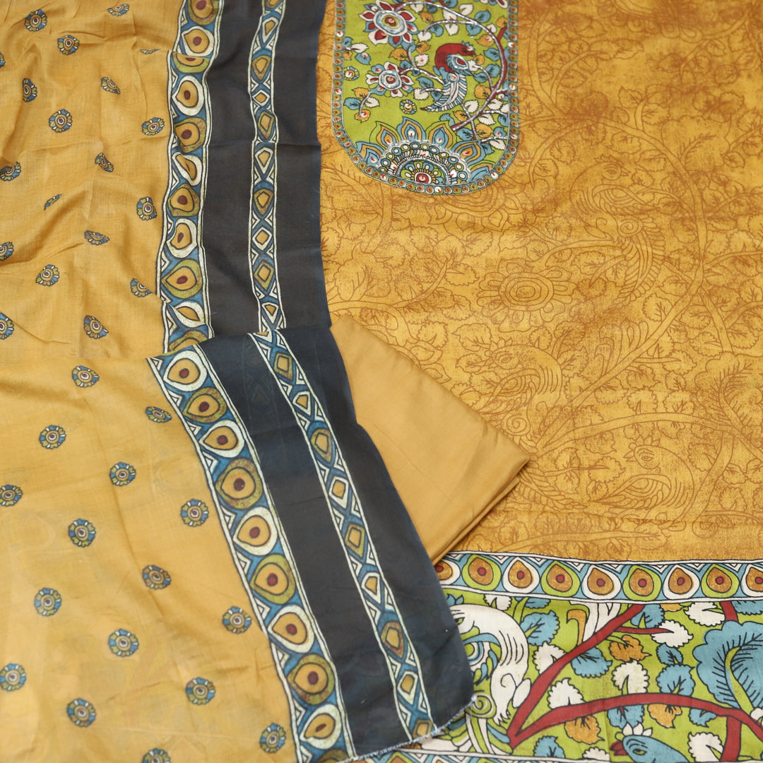 Rooprani Tangerine Rust Kalamkari Yoke Print with Kardana Work Jam Cotton Set