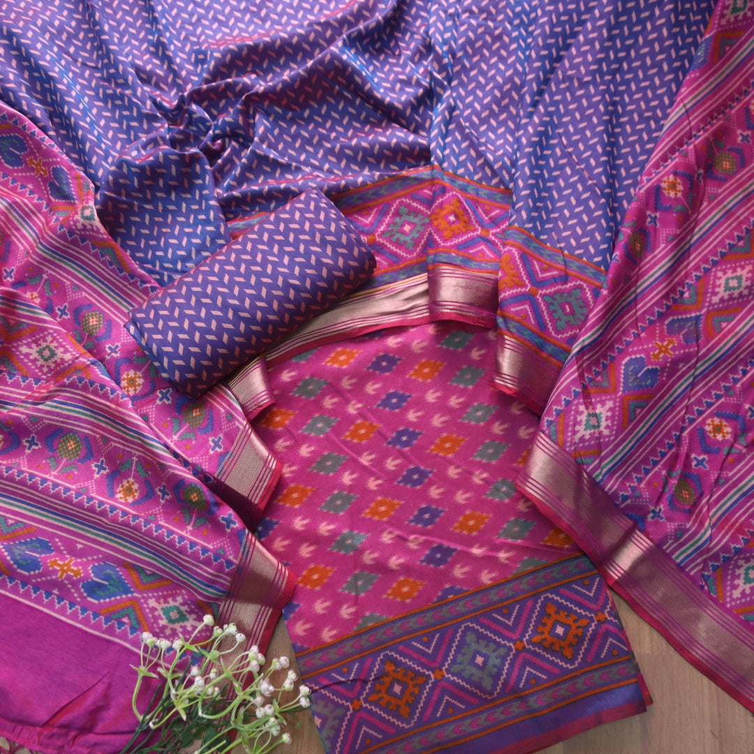 Rohini Magenta Purple All Over Patola Shadow Printed Work Muslin Silk Suit Set