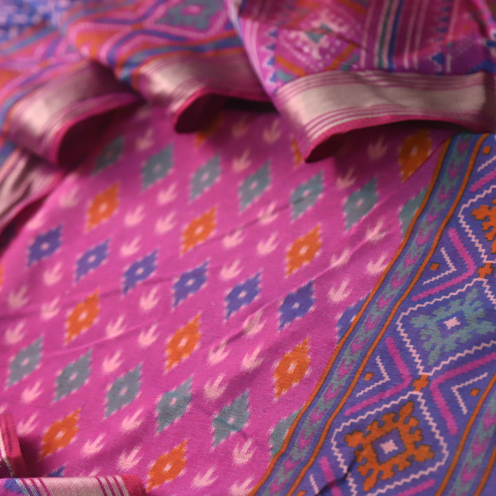 Rohini Magenta Purple All Over Patola Shadow Printed Work Muslin Silk Suit Set