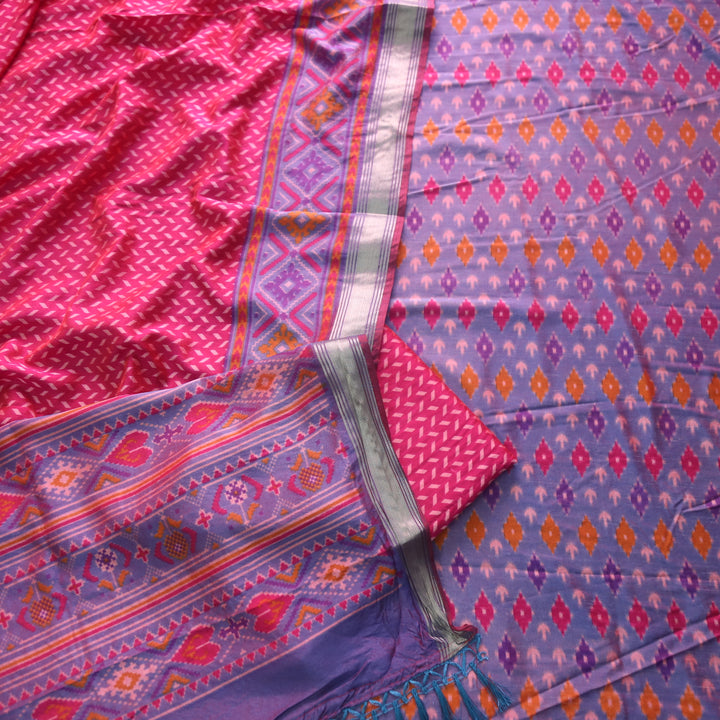 Rohini Blueish Purple All Over Patola Shadow Printed Work Muslin Silk Suit Set
