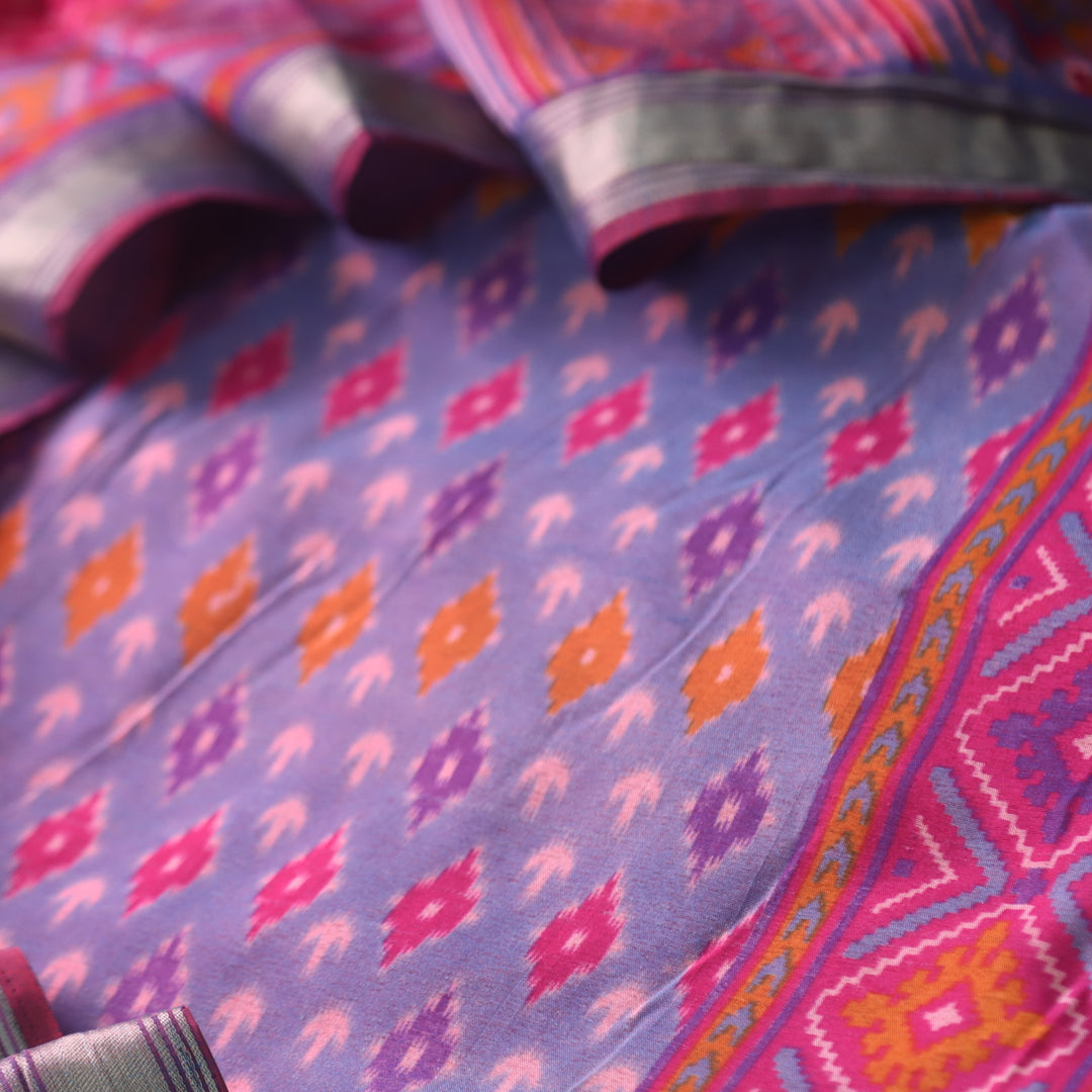 Rohini Blueish Purple All Over Patola Shadow Printed Work Muslin Silk Suit Set
