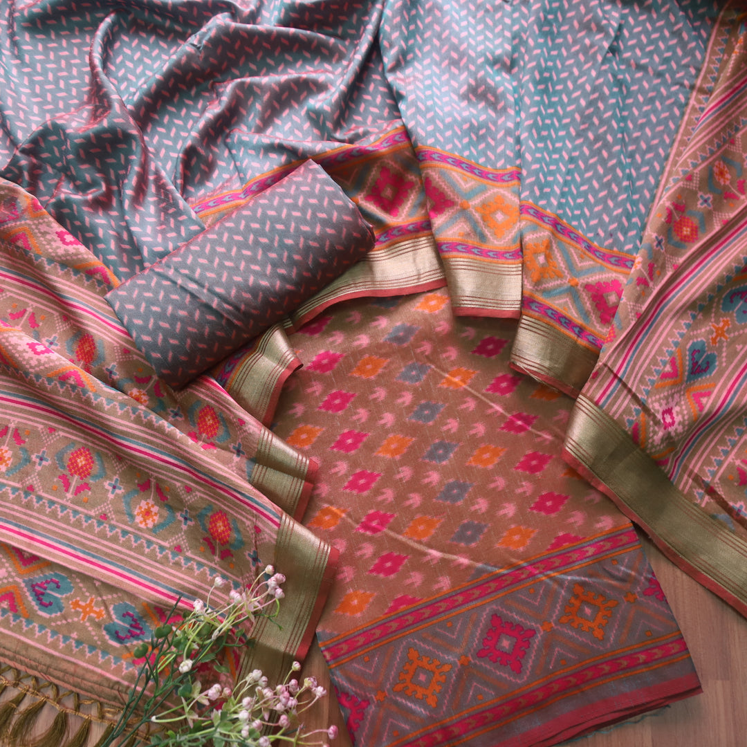 Rohini Aurora Green All Over Patola Shadow Printed Work Muslin Silk Suit Set