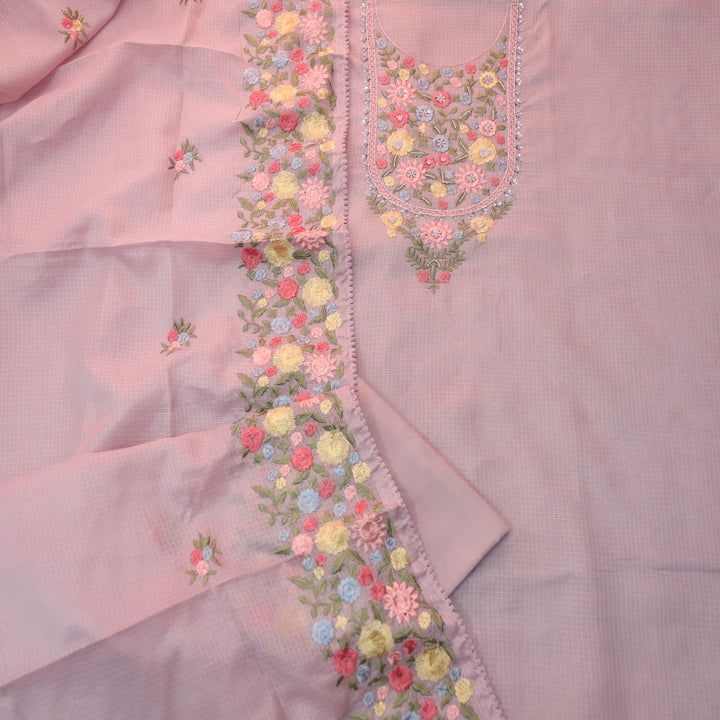 Alfaaz Fuscia Lilac Embroidered Yoke with Kardana and Moti Work Kota Doriya Set