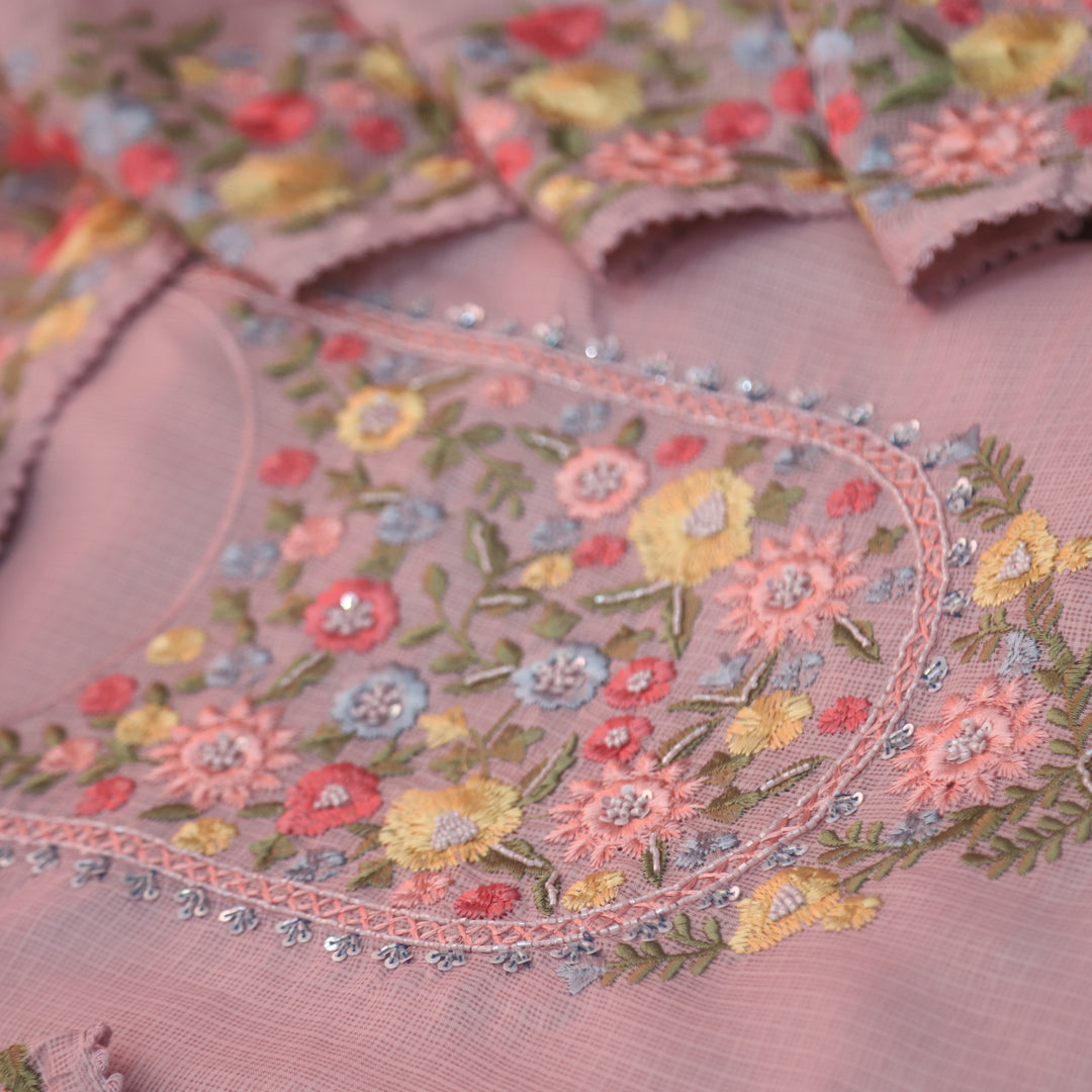 Alfaaz Fuscia Lilac Embroidered Yoke with Kardana and Moti Work Kota Doriya Set