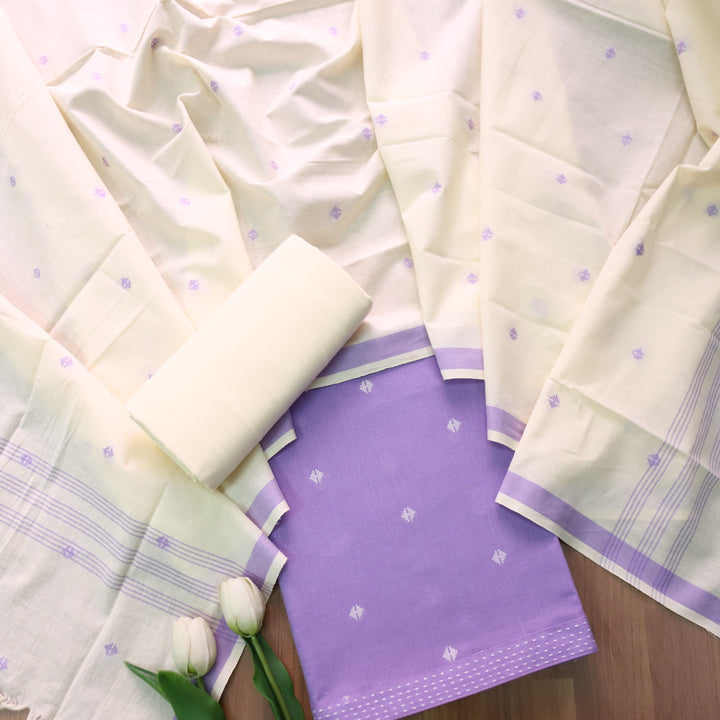 Wamiqa Lavender Purple All Over Thread Weaved Buti Work Cotton Suit Set