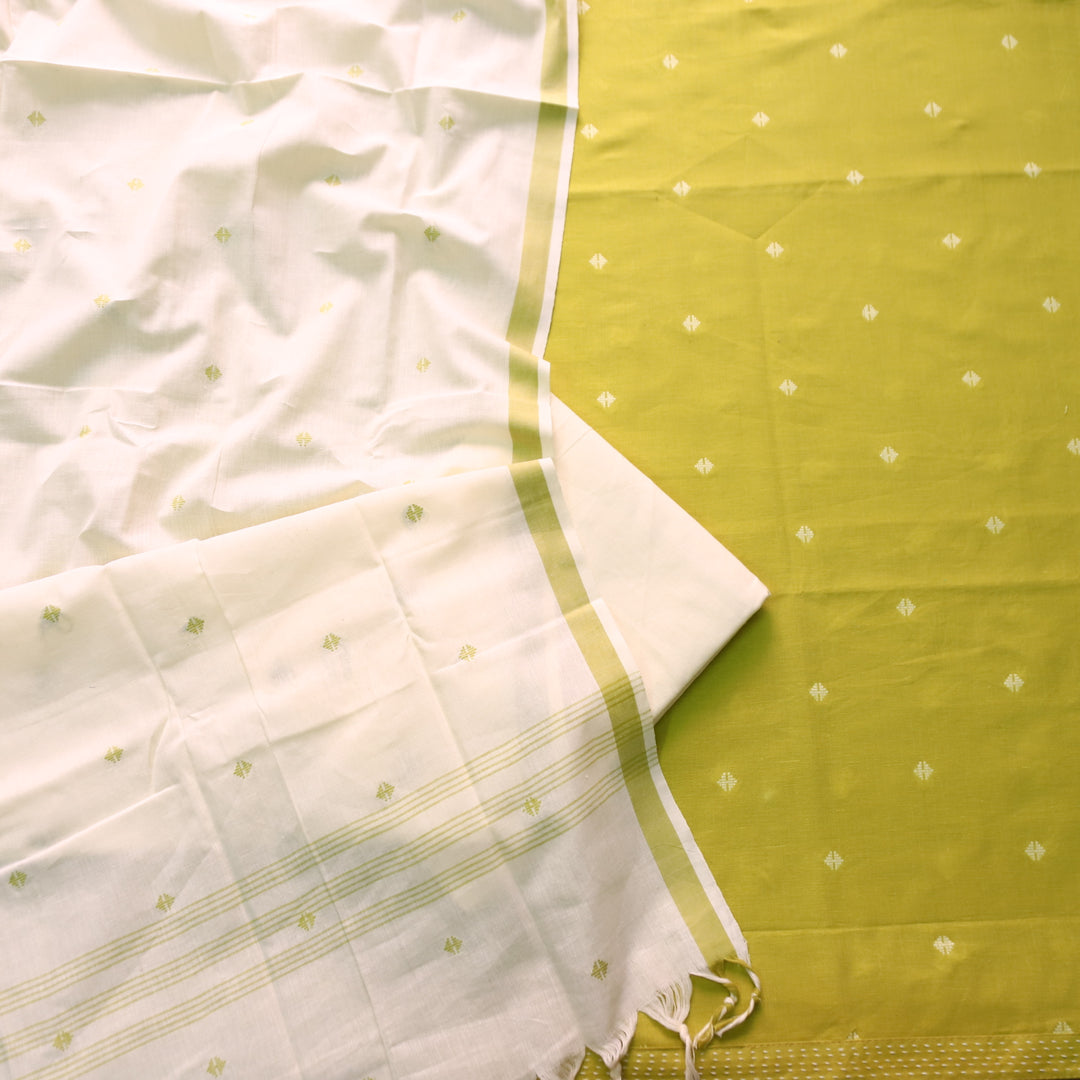 Wamiqa Olive Green All Over Thread Weaved Buti Work Cotton Suit Set