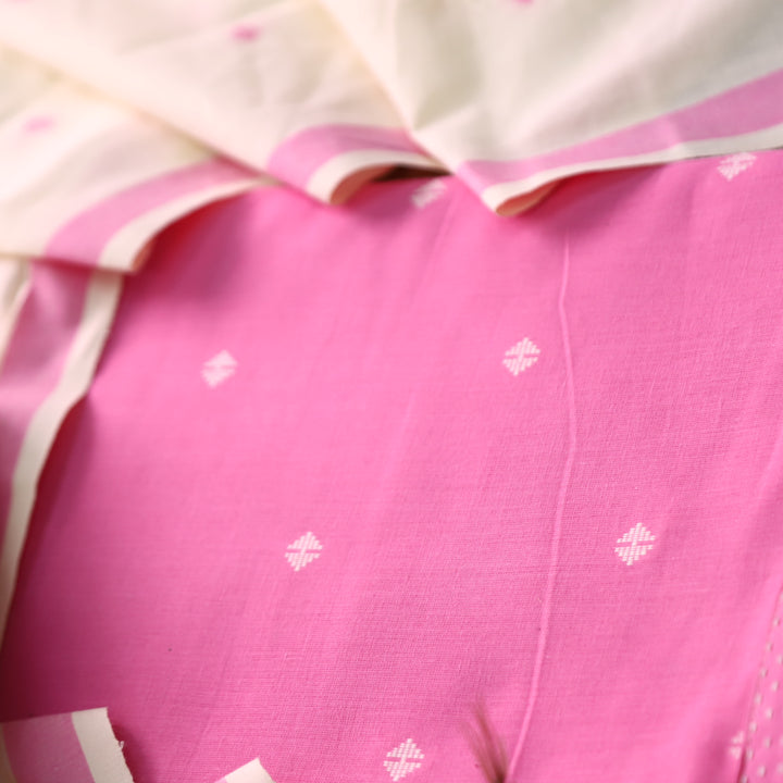 Wamiqa Barbie Pink All Over Thread Weaved Buti Work Cotton Suit Set