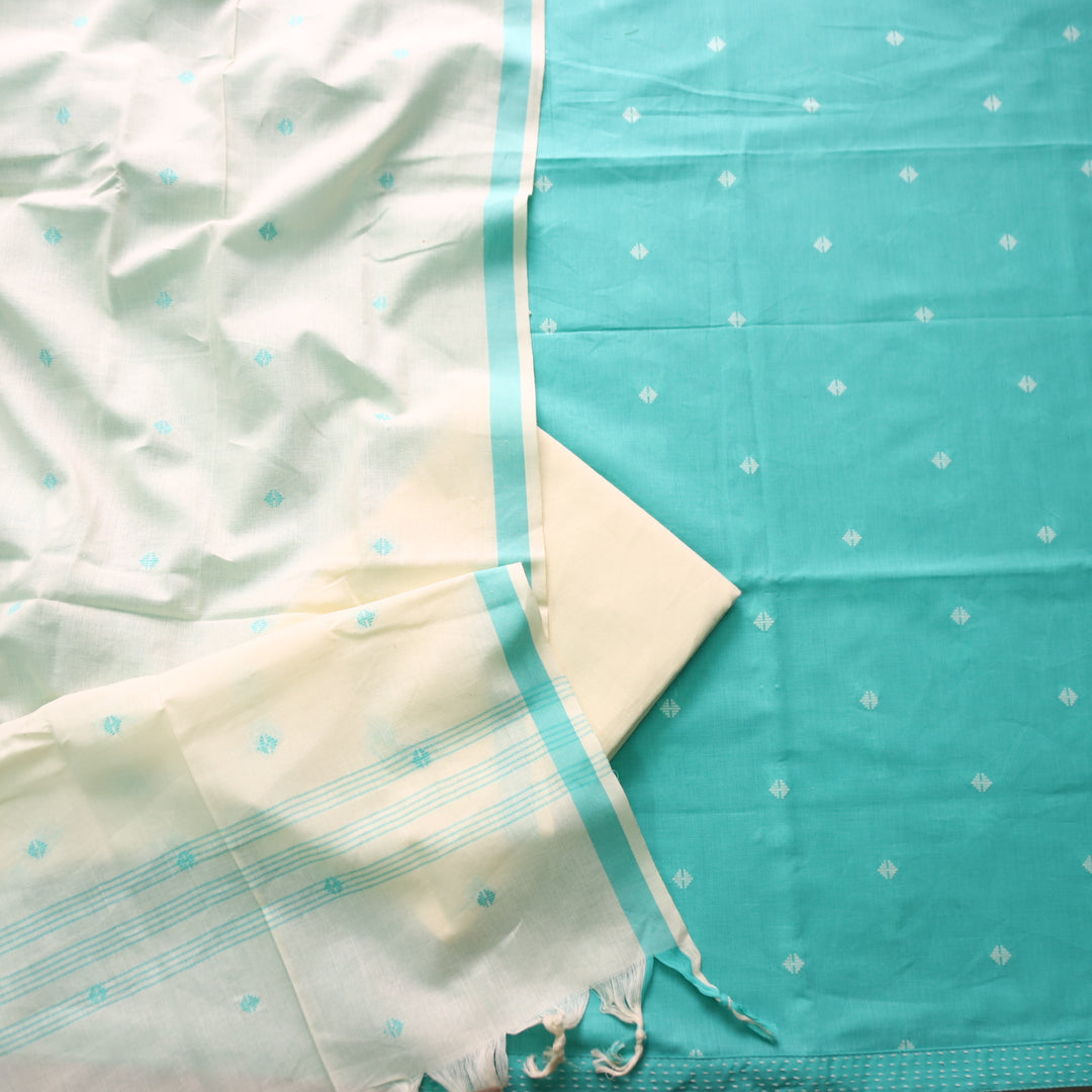 Wamiqa Aqua Cyan Blue All Over Thread Weaved Buti Work Cotton Suit Set