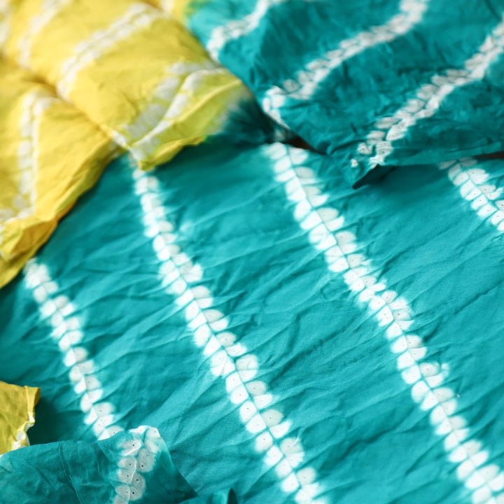 Leher Aqua Teal All Over Leheriya Printed in Authentic Bandhej Cotton Satin Suit Set