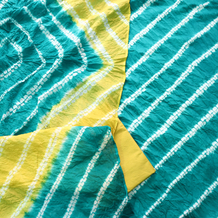 Leher Aqua Teal All Over Leheriya Printed in Authentic Bandhej Cotton Satin Suit Set