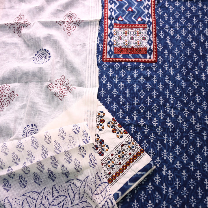 Roopsakhi Indigo Blue Patch with Kutch Work Dabu Printed Kutch Cotton Suit Set D2