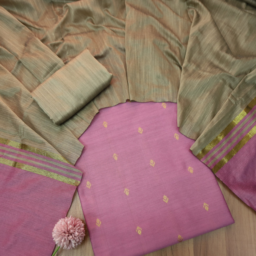 Premika Rosy Pink All Over Thread Weaved Work Cotton Silk Suit Set