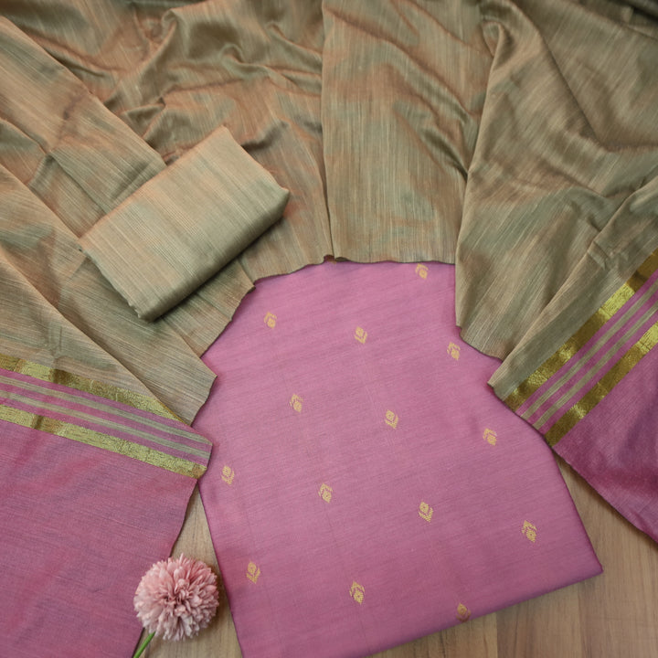 Premika Rosy Pink All Over Thread Weaved Work Cotton Silk Suit Set