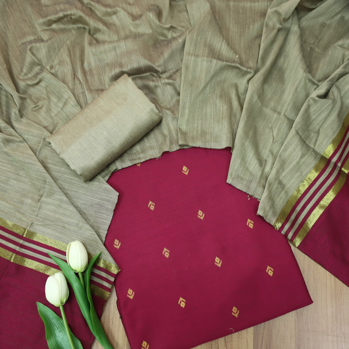 Premika Magenta Pink All Over Thread Weaved Work Cotton Silk Suit Set