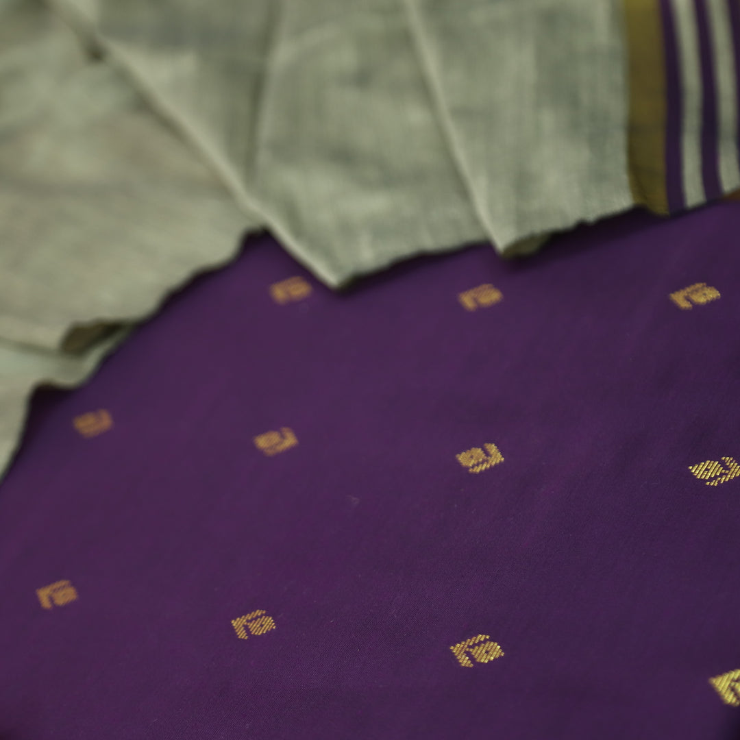 Premika Eggplant Purple All Over Thread Weaved Work Cotton Silk Suit Set