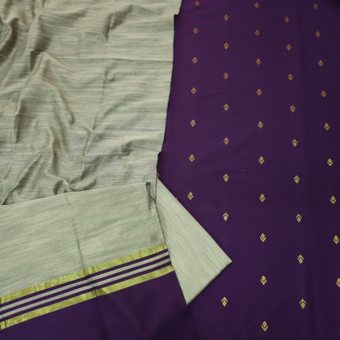 Premika Eggplant Purple All Over Thread Weaved Work Cotton Silk Suit Set