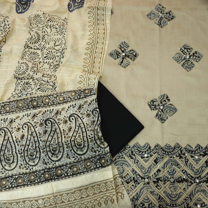 Sadhgi Frappe Tan All Over Applique Patch Work in Kalamkari Print Cotton Suit Set