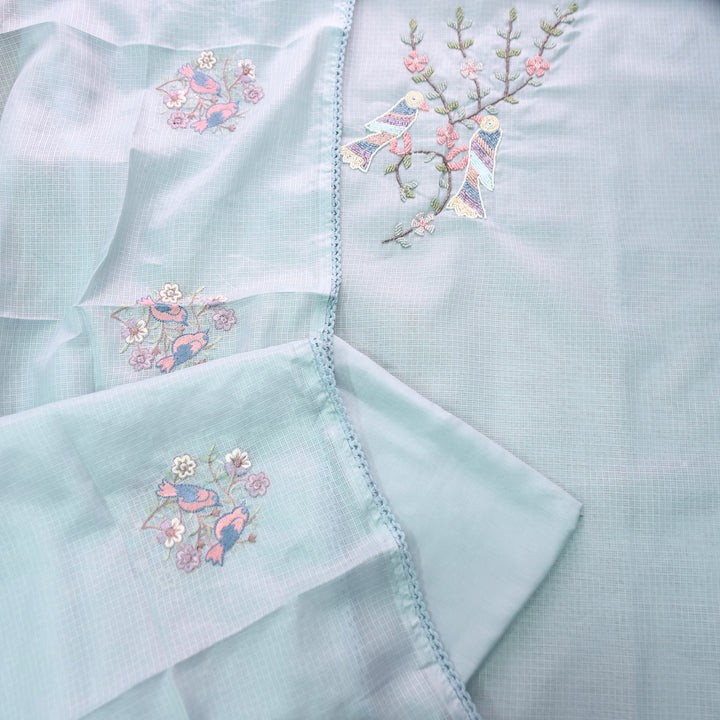 Swaroop Powder Blue Moti Work On Neck in Bird Style Kota Doriya Suit Set