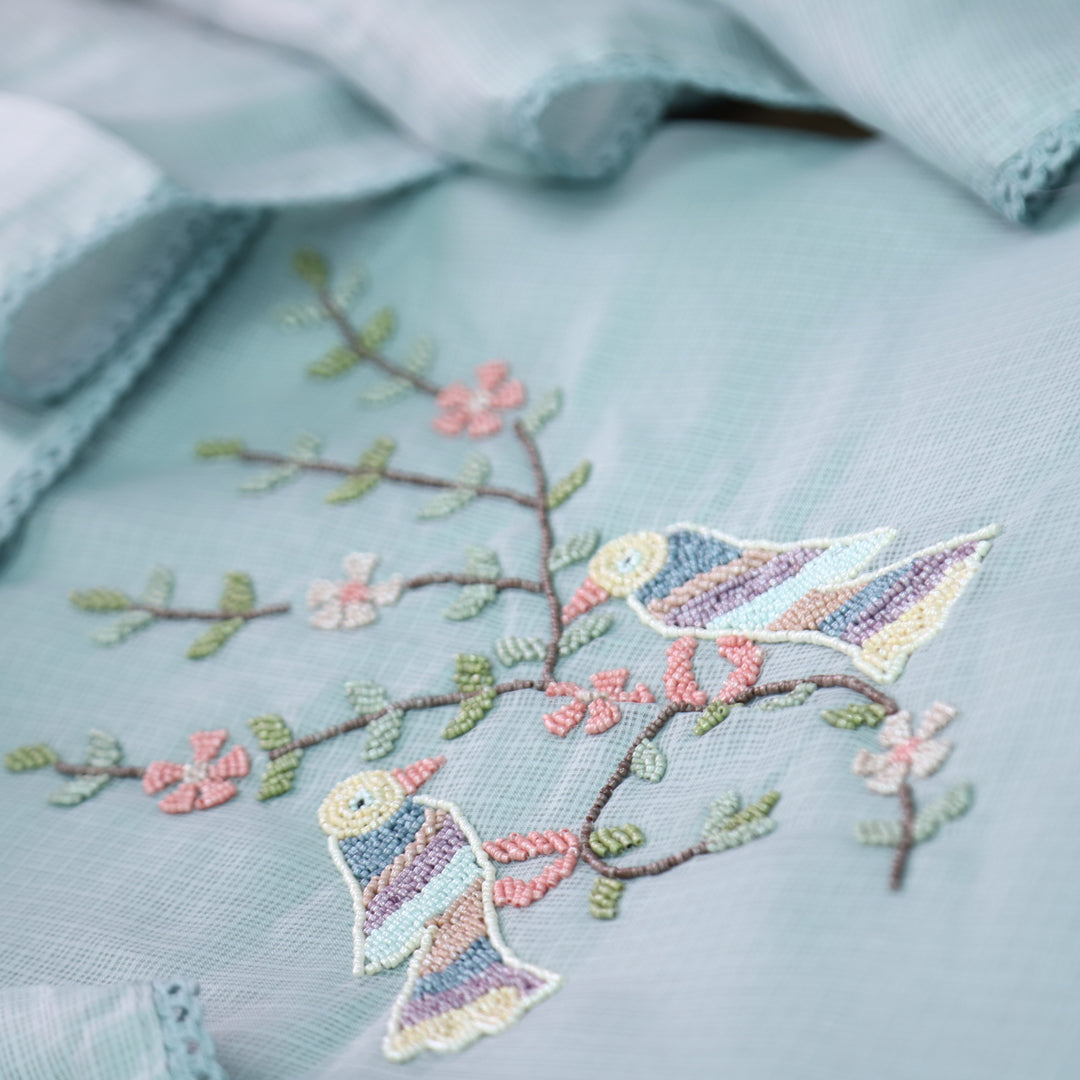 Swaroop Powder Blue Moti Work On Neck in Bird Style Kota Doriya Suit Set