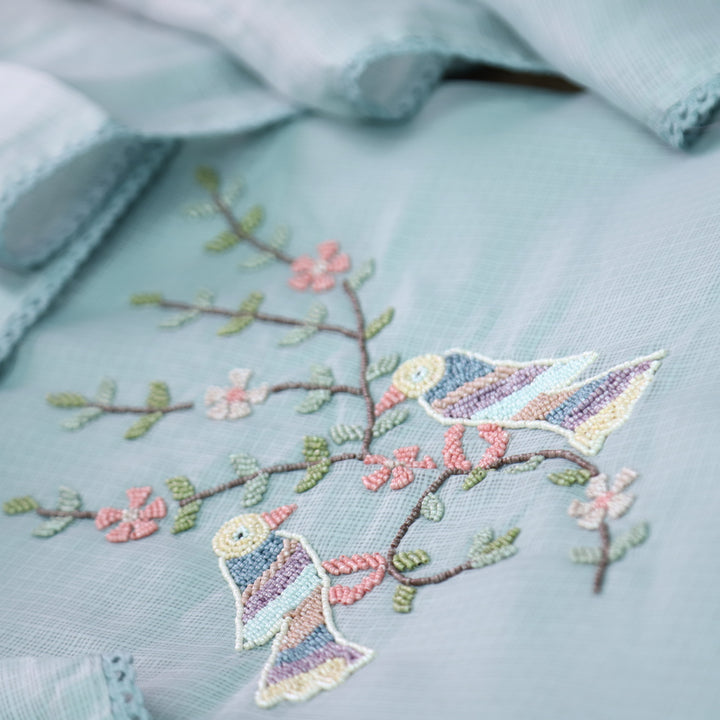 Swaroop Powder Blue Moti Work On Neck in Bird Style Kota Doriya Suit Set