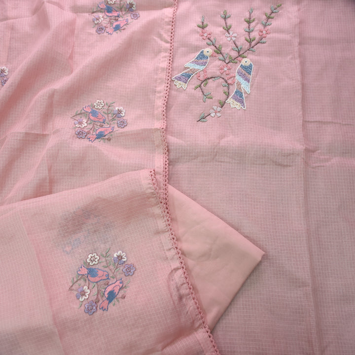 Swaroop Salmon Peach Moti Work On Neck in Bird Style Kota Doriya Suit Set