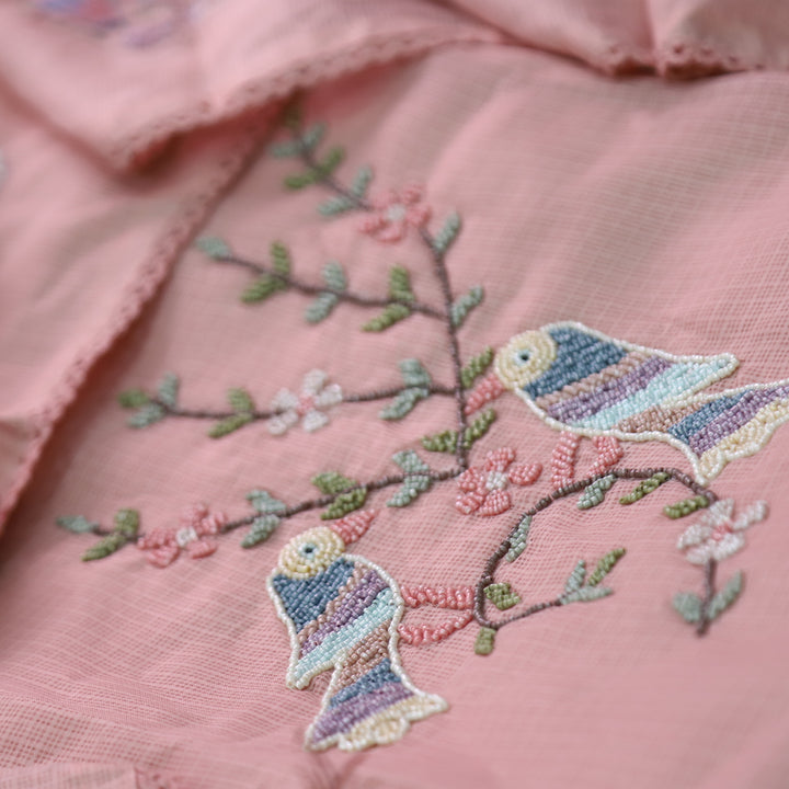 Swaroop Salmon Peach Moti Work On Neck in Bird Style Kota Doriya Suit Set