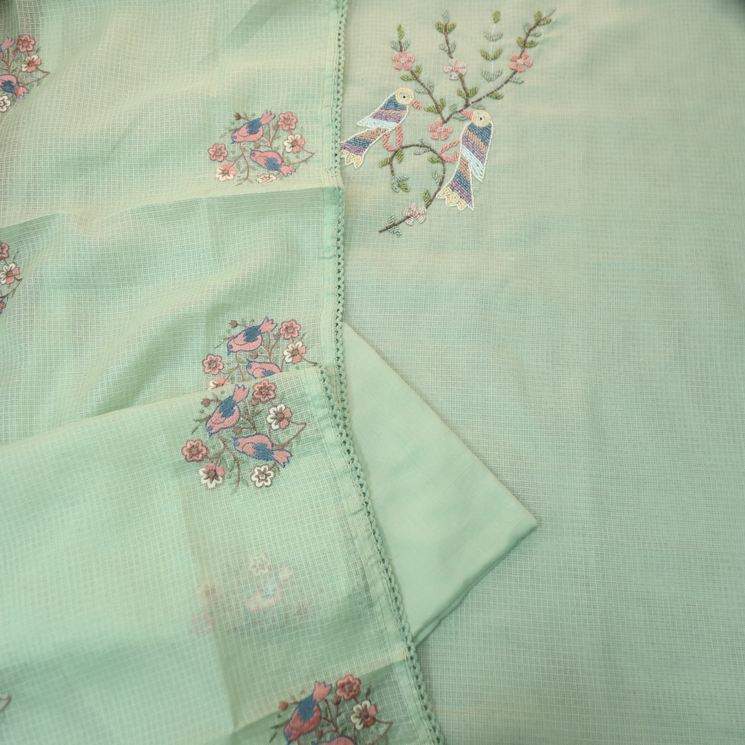 Swaroop Mint Green Moti Work On Neck in Bird Style Kota Doriya Suit Set