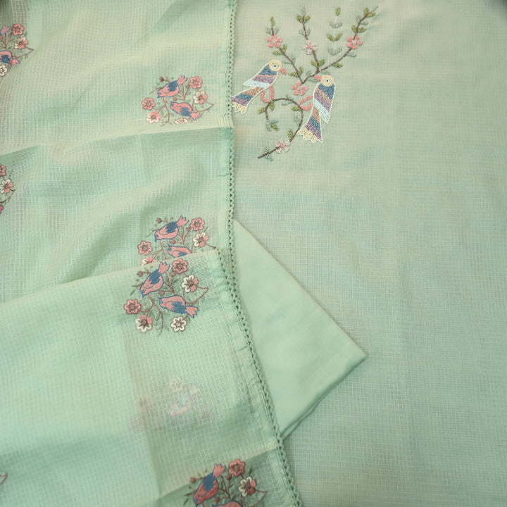 Swaroop Mint Green Moti Work On Neck in Bird Style Kota Doriya Suit Set