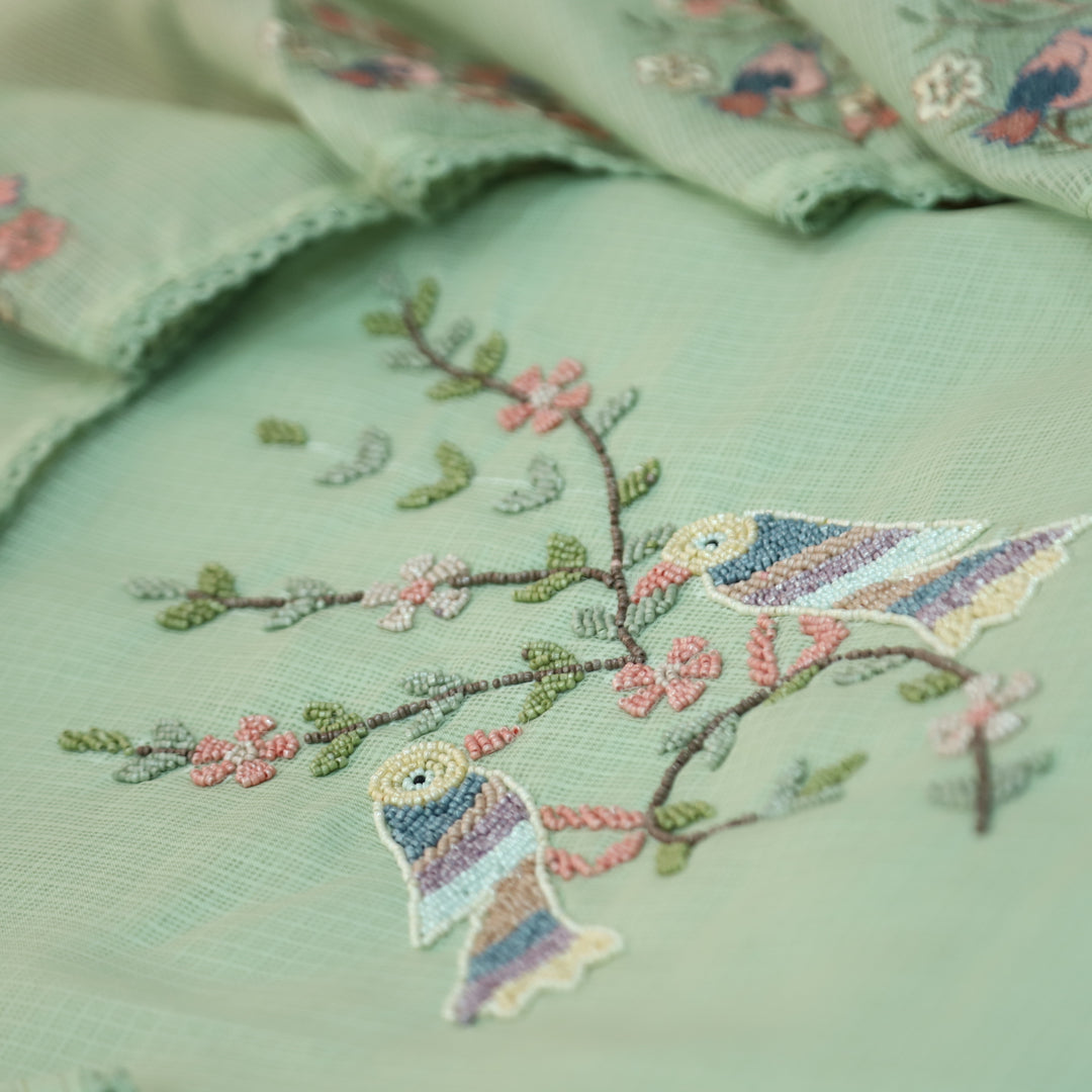 Swaroop Mint Green Moti Work On Neck in Bird Style Kota Doriya Suit Set