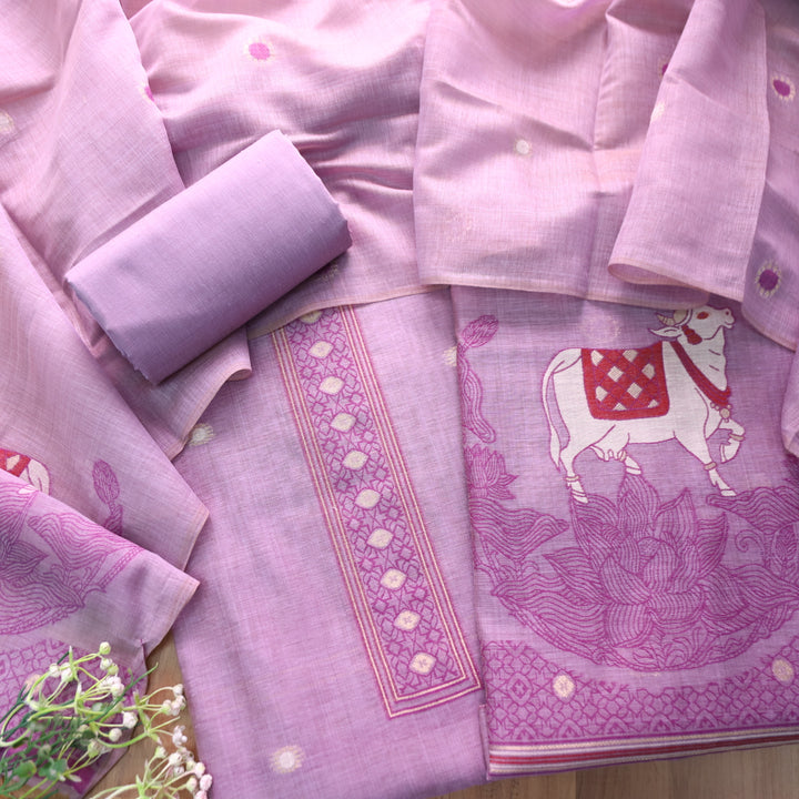 Svroop Orchid Purple Pichwai Authentic Jamdani Weaved Hem Chanderi Suit Set