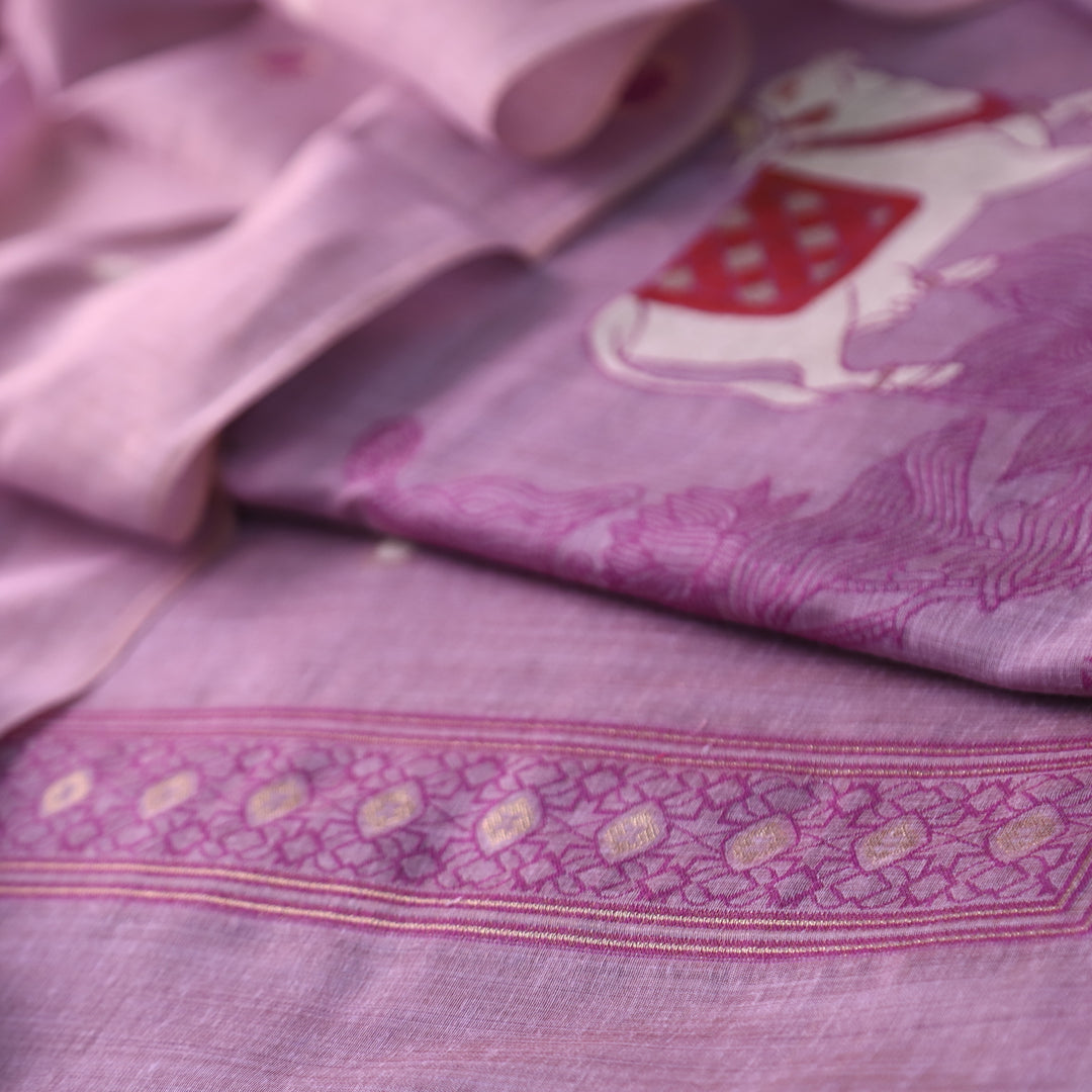 Svroop Orchid Purple Pichwai Authentic Jamdani Weaved Hem Chanderi Suit Set