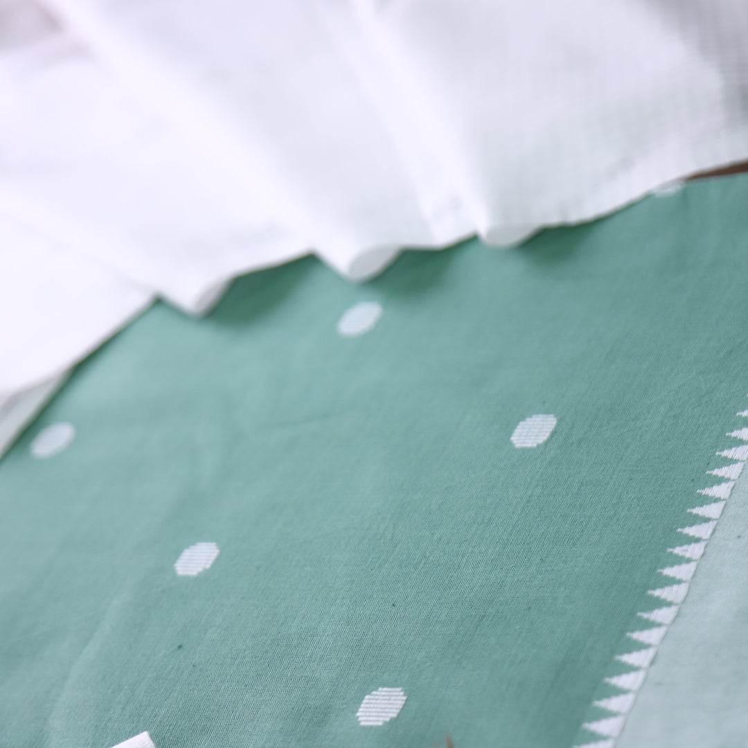 Janki Cambridge Sage All Over Thread Weaved Buti with Temple Hem Cotton Suit Set
