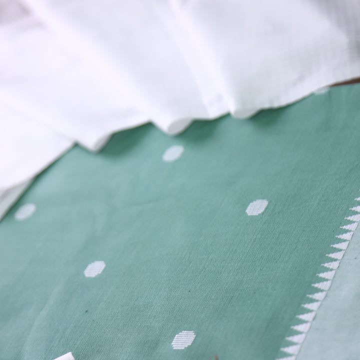 Janki Cambridge Sage All Over Thread Weaved Buti with Temple Hem Cotton Suit Set