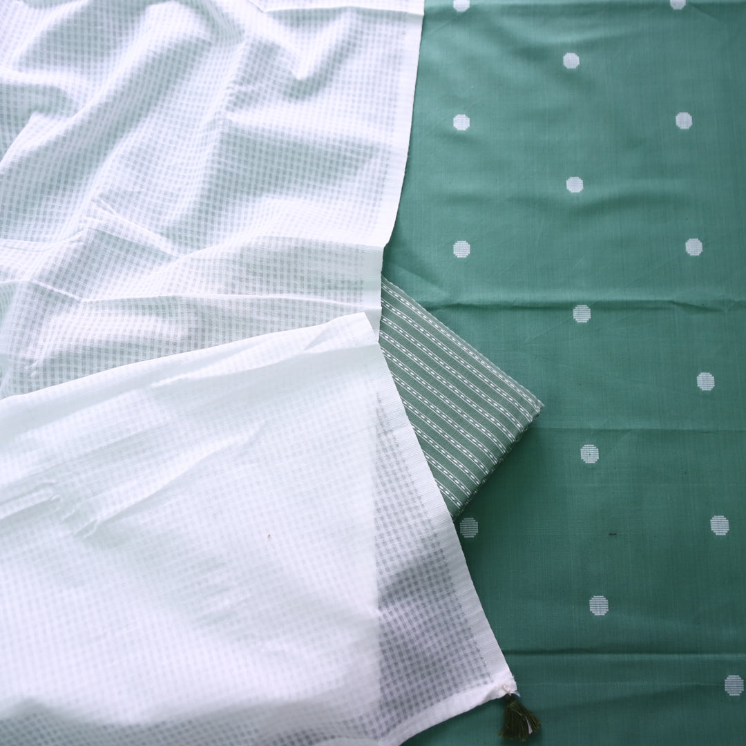 Janki Cambridge Sage All Over Thread Weaved Buti with Temple Hem Cotton Suit Set