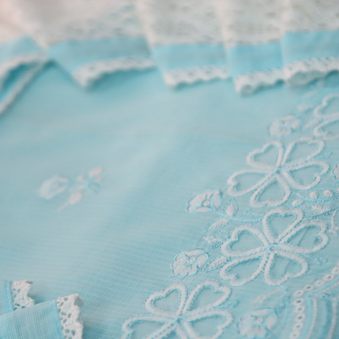 Meherba Baby Blue Floral Embroidery Buti Cut Work Hem Kota Doriya Suit Set