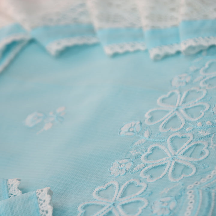 Meherba Baby Blue Floral Embroidery Buti Cut Work Hem Kota Doriya Suit Set