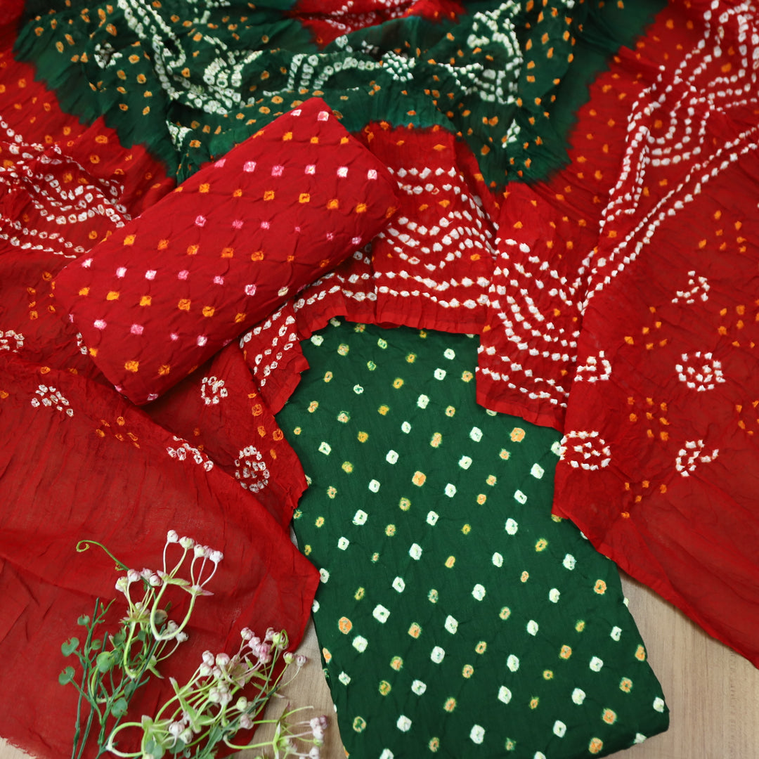 Sohini Sacraemnto Green All Over Authentic Bandhej Work Cotton Suit Set