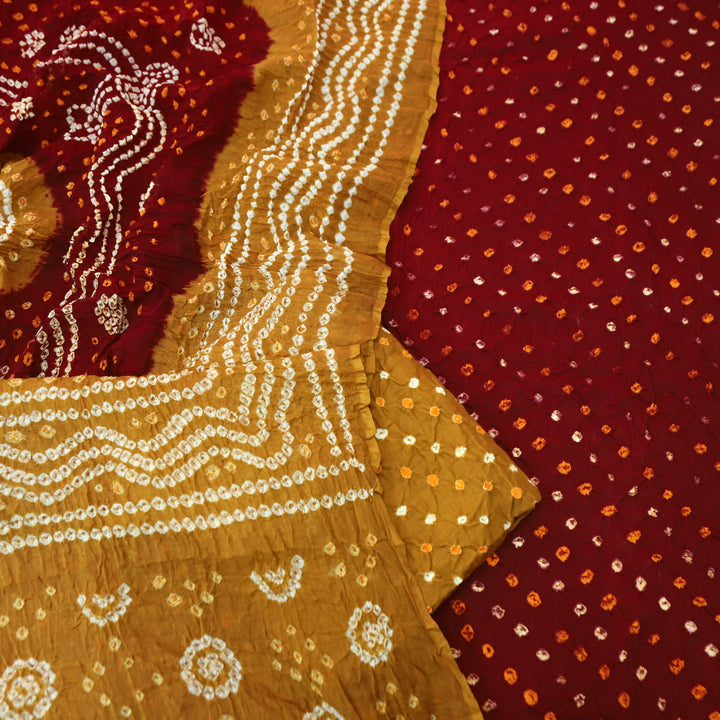 Sohini Dark Maroon All Over Authentic Bandhej Work Cotton Suit Set