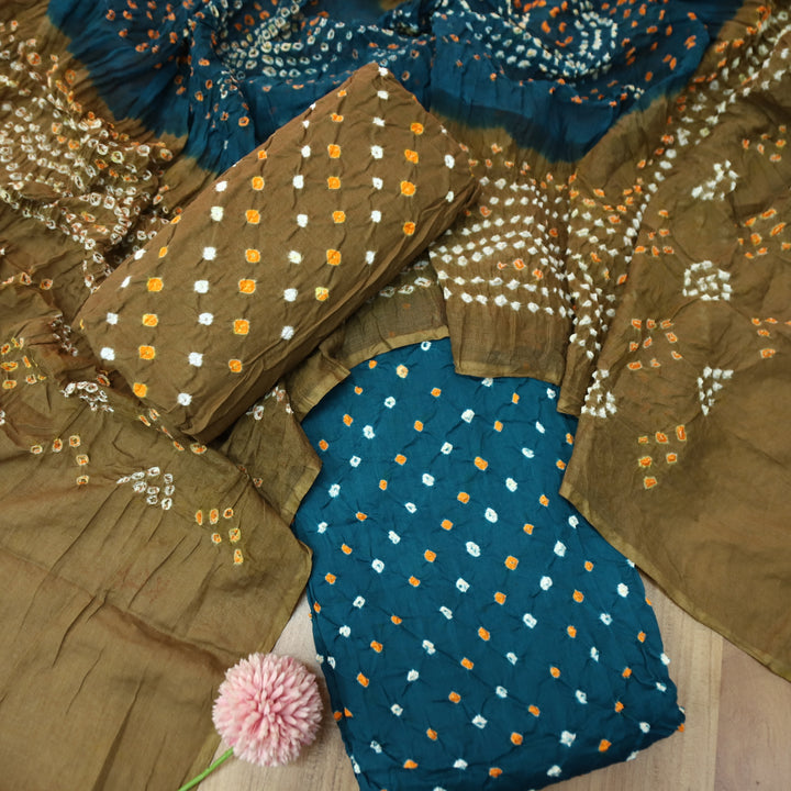 Sohini Sapphire Blue All Over Authentic Bandhej Work Cotton Suit Set