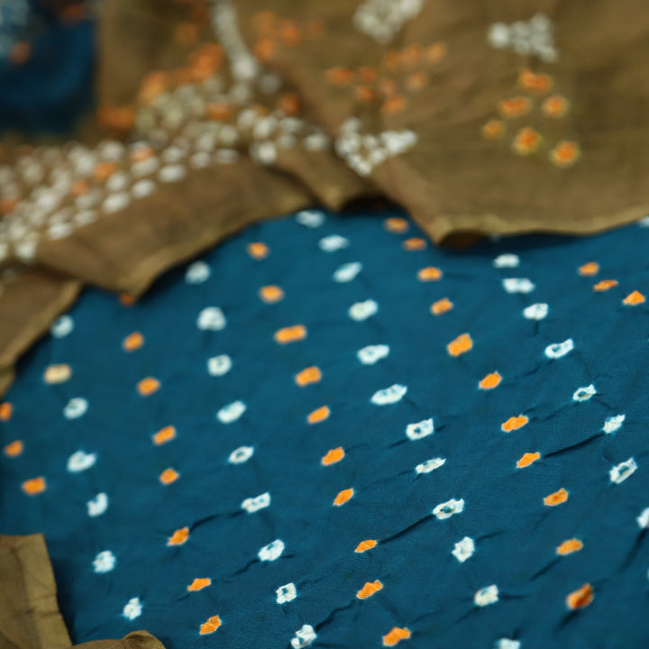 Sohini Sapphire Blue All Over Authentic Bandhej Work Cotton Suit Set