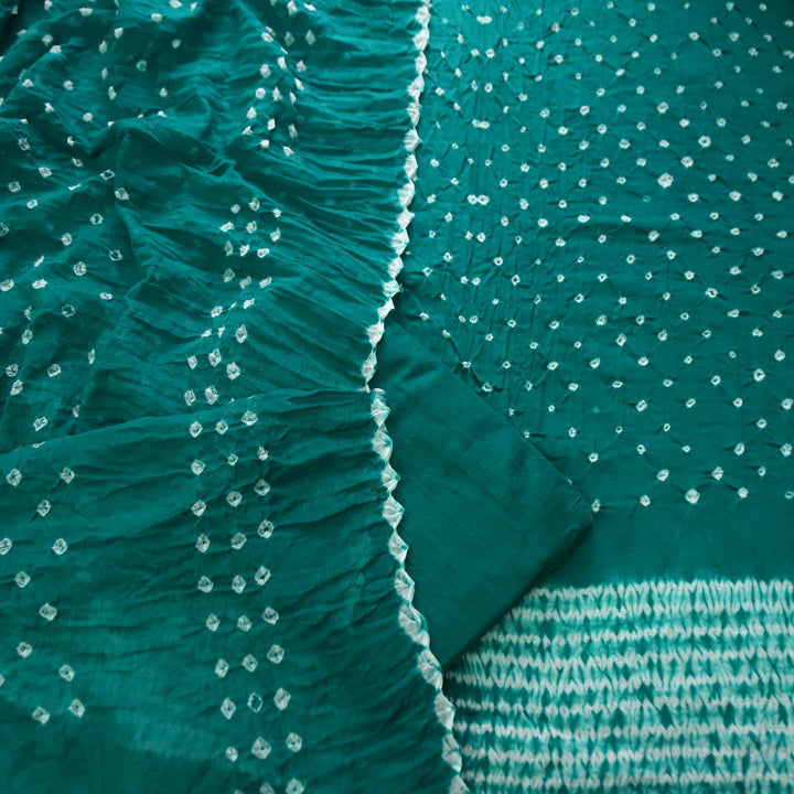 Sohini Emerald Teal All Over Authentic Bandhej Work Cotton Suit Set