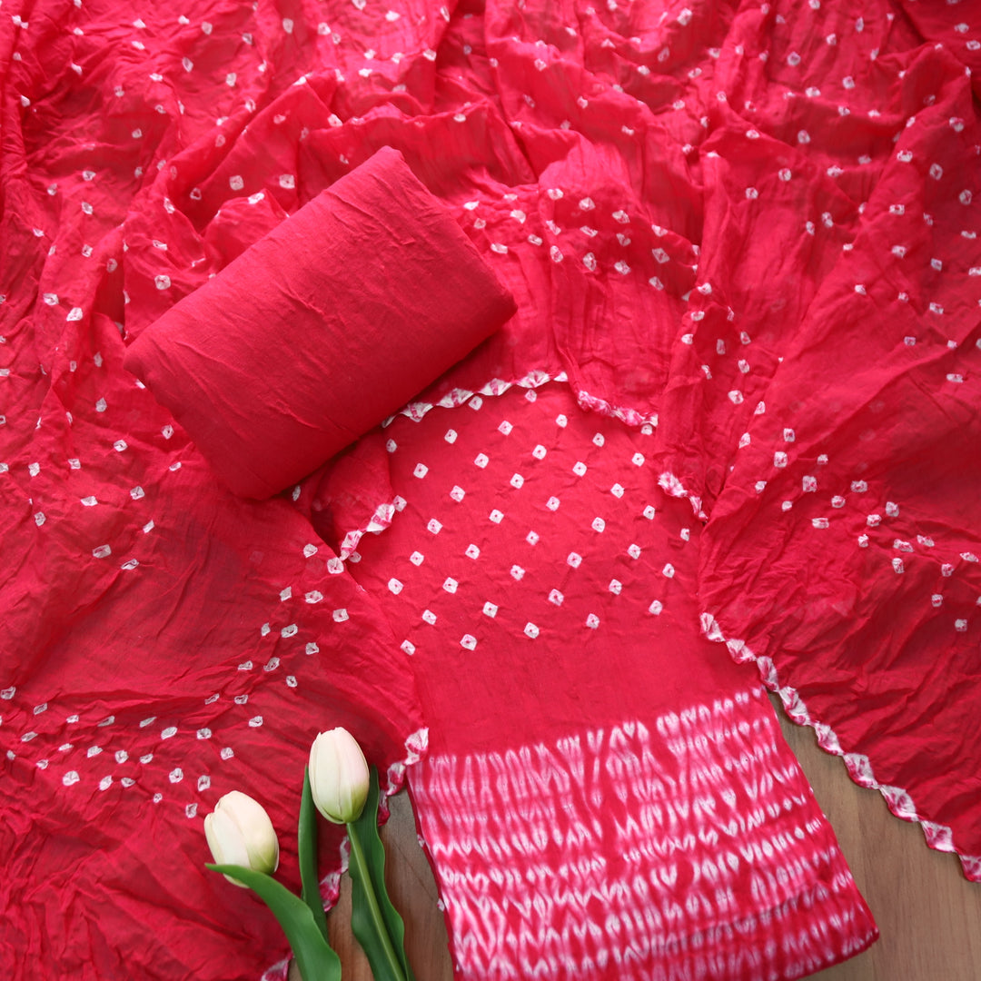 Sohini Rani Pink All Over Authentic Bandhej Work Cotton Suit Set