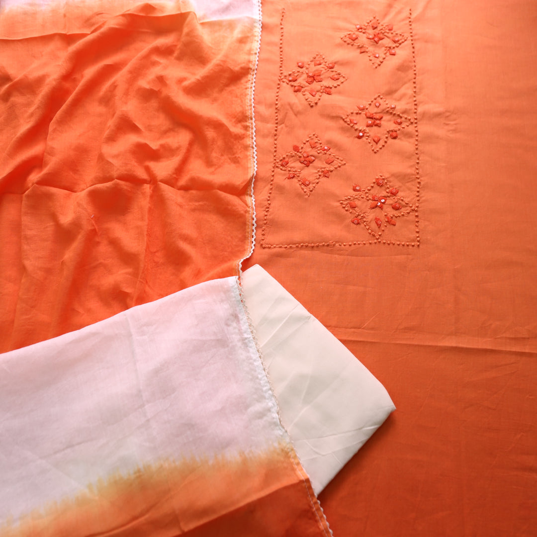 Neelamaber Rust Orange French Knot with Applique Work on Front Cotton Set