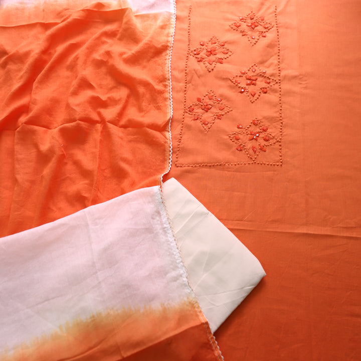 Neelamaber Rust Orange French Knot with Applique Work on Front Cotton Set